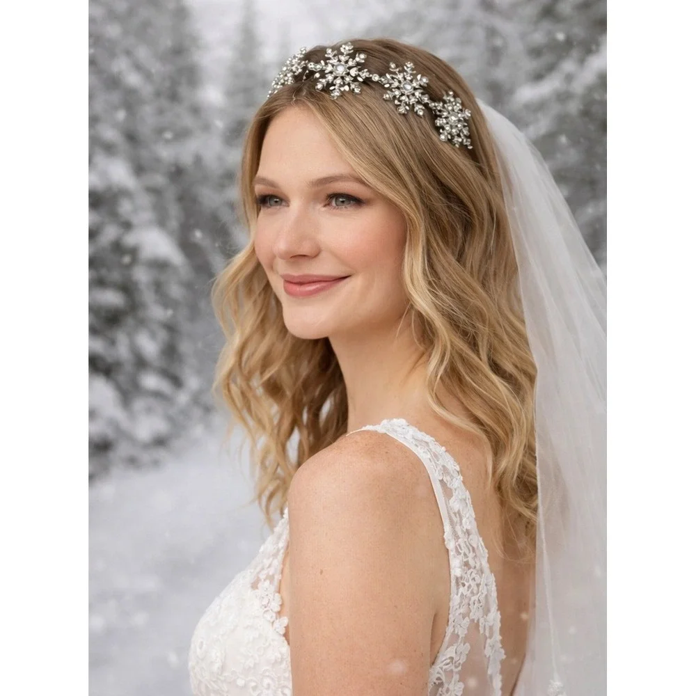SILVER RHINESTONE SNOWFLAKE HEADBAND‎ CRYSTAL HAIR ACCESSORY BRIDAL HOLIDAY